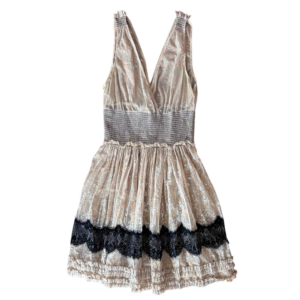 Free People V-Neck Sleeveless Sheer Metallic Dress Lace Size Small Gold Fairy - Picture 4 of 11
